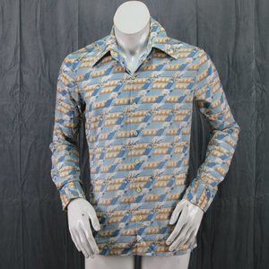 Vintage Men;'s Button Down Shirt - Angle Castle Pattern by Reflection - Mens M